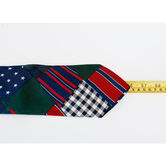 VTG 90s Tommy Hilfiger Patchwork Silk Tie Preppy Corporate Americana Plaid Star - Picture 15 of 16